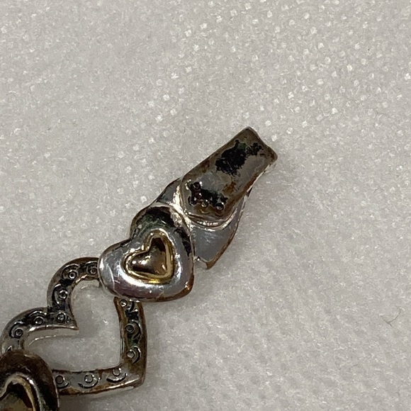 Silvertone Open Heart Link & Heart Goldtone Spacer Magnetic Clasp Bracelet - Picture 6 of 13